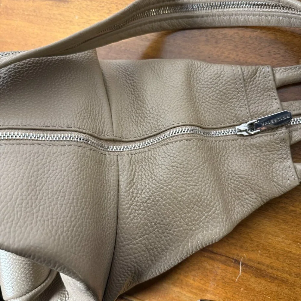 Valentina Italian Bag Sling Backpack Shoulder Pebble Leather Taupe